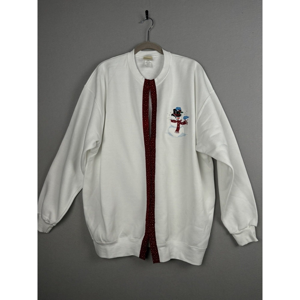 Lee Heavyweight Women's Cardigan Sweater XL White Christmas Snowman Winter 3218